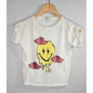 Girls Baby Tee Size 8 Melting Dripping Smiley Face T Shirt Distressed Pink Cloud